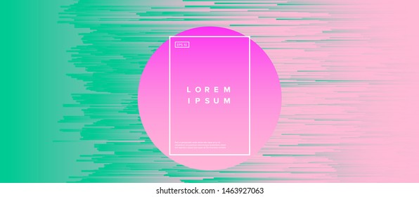 Abstract technology glitch art vector background with sphere and neon gradient lines in random chaotic order. Synthwave/ vaporwave/ cyberpunk futuristic style.
