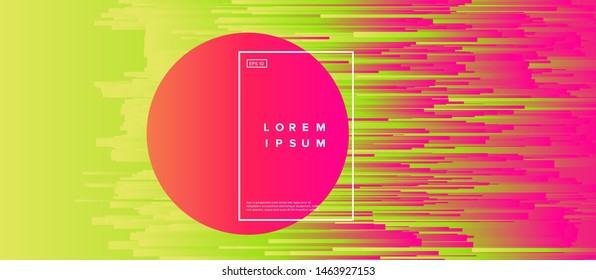 Abstract technology glitch art vector background with sphere and neon gradient lines in random chaotic order. Synthwave/ vaporwave/ cyberpunk futuristic style.