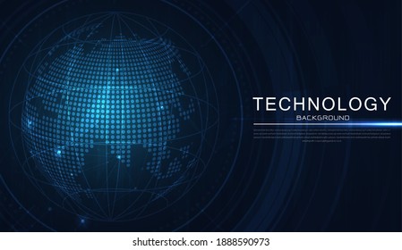 Resumen de tecnología con la visualización de datos digitales de redes mundiales y telecomunicaciones en la Tierra. diseño de ilustración vectorial