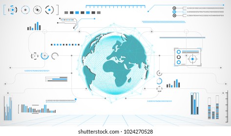 abstract technology grey white background with various technology concept elements digital data chart hi tech,world virtual,technological hud interface hologram innovation circle.illustration Vector