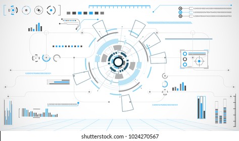 abstract technology grey white background with various technology concept elements digital data chart hi tech,Circle virtual,technological hud interface hologram innovation circle.illustration Vector