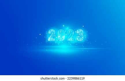 Tecnología abstracta Feliz Año Nuevo 2023 Concepto de comunicación Hitech de mundo digital clave privado, diseño vectorial. 