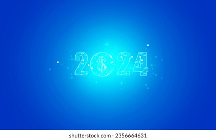 Abstract technology Happy New Year 2024 of us dollar symbol Hitech communication concept of private key digital world, vector design. 