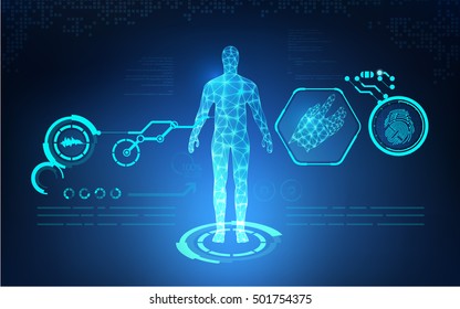 Abstract Technology Health Care With Digital Interface Of Fingerprint; Concept Of Biometric Or Human Analysis