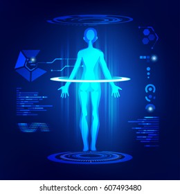 abstract technology health care; science digital interface of human's body x-ray