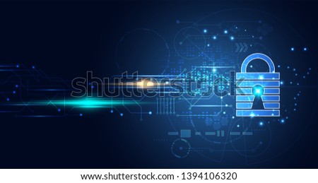 Abstract technology hexagon digital cyber security privacy information network concept padlock protection digital network internet link on hi tech blue future background
