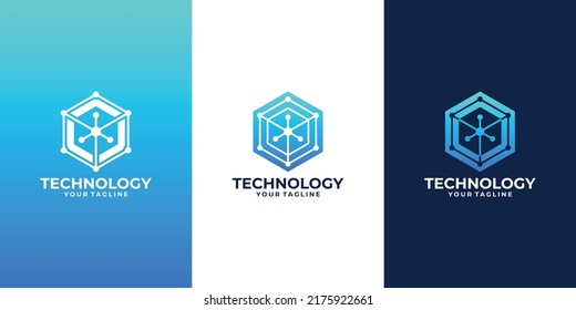 abstract technology hexagon shape logo design inspiration.