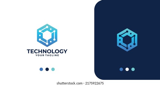 abstract technology hexagon shape logo design inspiration.