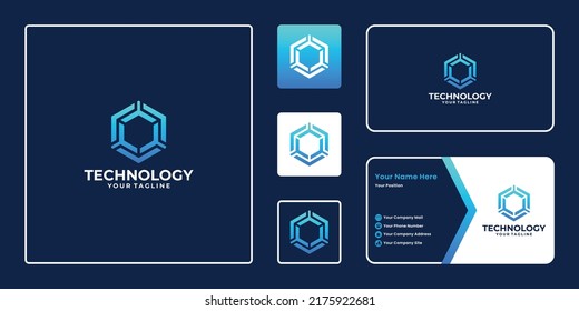 abstract technology with hexagon shape logo design.