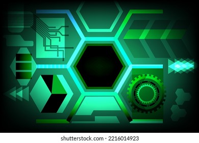 Resumen de las formas hexágonas de la tecnología en las luces de neón. Fondo abstracto vectorial