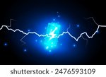 Abstract technology Hitech communication concept of electronic in digital, charged batteries, bolt lighting, hand power protection, vector design. 
