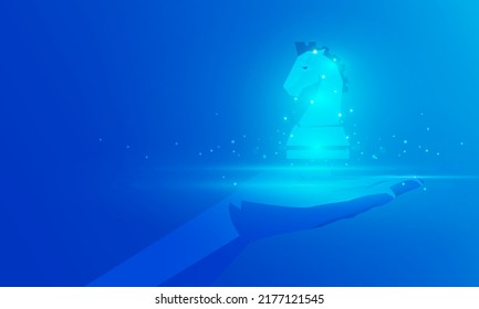 Abstract technology Hitech communication concept of private chess horse in digital world, Business management strategy vector design.