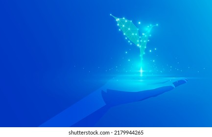 Abstract technology Hitech communication concept of young plant in digital world, Business management strategy vector design.