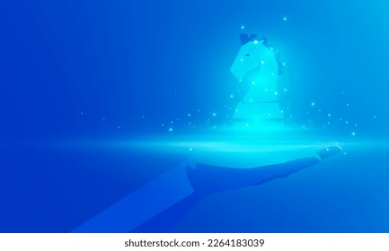 Abstract technology Hitech communication concept of private chess horse in digital world, Business management strategy vector design.