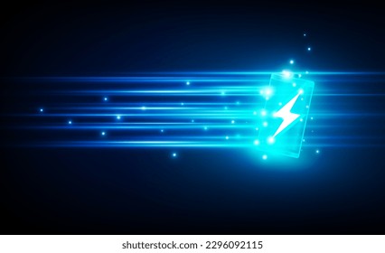 Abstrakte Technologie High-Tech Kommunikationskonzept der elektronischen in der digitalen, geladenen Batterien, Bolzenbeleuchtung, Handstromschutz, Vektordesign. 