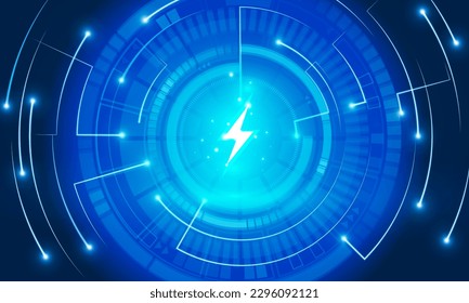 Tecnología de resumen Concepto de comunicación Hitech de electrónica en digital, sosteniendo la potencia de la batería de energía, iluminación de tornillos, protección de potencia, diseño de vectores. 