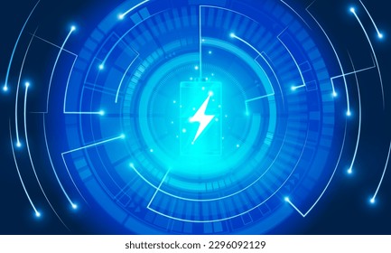 Abstrakte Technologie High-Tech Kommunikationskonzept der elektronischen in digitalen, Polygon Hand-Akkus, Bolzen-Beleuchtung, Handstromschutz, Vektordesign. 