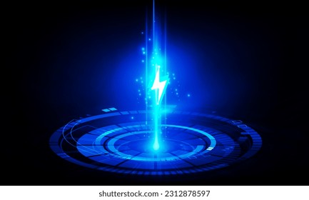 Abstract technology Hitech communication concept of electronic in digital, polygon charged batteries, bolt lighting, power protection, vector design. 