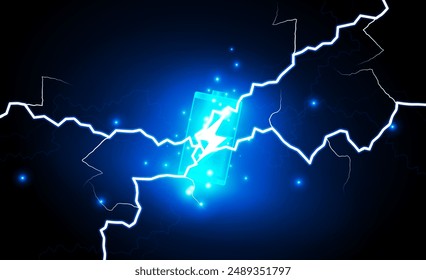 Abstrakte Technologie Hitech Kommunikationskonzept der elektronischen in digitaler, geladener Akkus, Bolzenbeleuchtung, Handleistungsschutz, Vektorgrafik Design. 