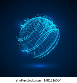 Abstract technology hologram sphere. sci fi neon sphere. Futuristic digital background. HUD element or cyber globe. Vector 