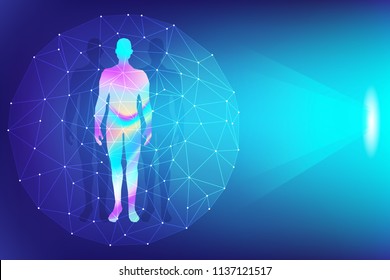 abstract technology holographic background and human body element,vector