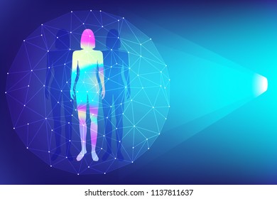 abstract technology holographic background and human body element,vector