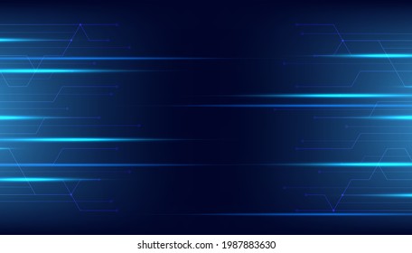 Abstract technology horizontal motion style concept. Digital technology connection on dark blue background.