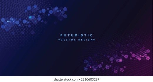 Abstract technology horizontal motion style concept. Particle connection background design with pink and blue vector background