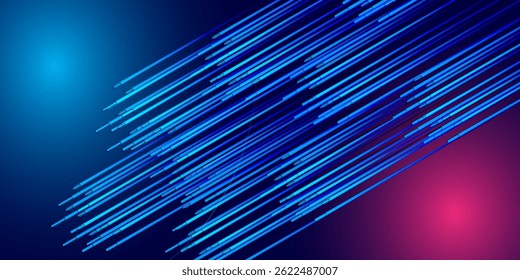 Concepto de estilo de movimiento Horizontal de tecnología Abstractas. Diseño de fondo de conexión de partículas con luces rojas y azules. Ilustración vectorial EPS 10