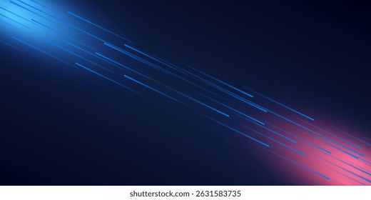 Concepto de estilo de movimiento Horizontal de tecnología Abstractas. Diseño de fondo de conexión de partículas con luces rojas y azules. Ilustración vectorial.