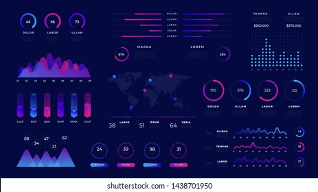 Abstract technology hud infographic diagram. Data screen with chart, graphic, ui panel, visualization screen. Vector futuristic neon ui digital illustration on tech panel with dark background svg
