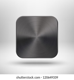 Abstract technology icon (button) with black metal texture (stainless steel, chrome, silver), realistic shadow and light background for internet sites, web user interfaces (ui) and applications (app).