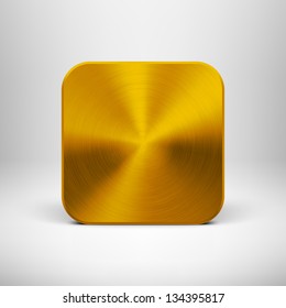 Abstract Technology Icon (button) With Gold Metal Texture (stainless Steel, Chrome, Silver), Realistic Shadow And Light Background For Web User Interfaces (UI) And Applications (apps). Vector.