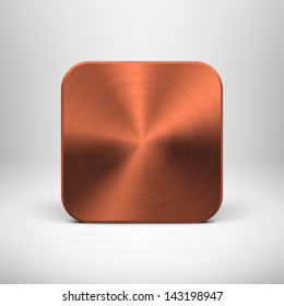 Abstract technology icon (button) template with bronze metal texture (stainless steel, chrome, cuprum), realistic shadow and light background for user interfaces (UI), applications (apps). Vector.