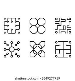 Abstract Technology Icons Modern Minimalist Line Art Network Graphics for Web Design and App Development
