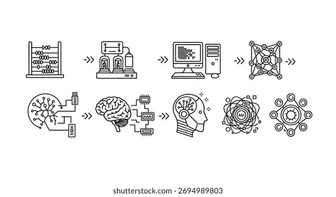 Abstract technology icons representing data science machine learning and artificial intelligence concepts vector