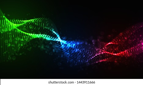 Abstract Technology illuminated abstract digital wave and Binary code Background.Technology concept of radio or sound wave. Abstract background.Digital binary data and Secure Data Concept