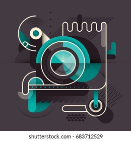 Resumen de la ilustración de la tecnología en estilo retro con varias formas diseñadas. Ilustración vectorial.