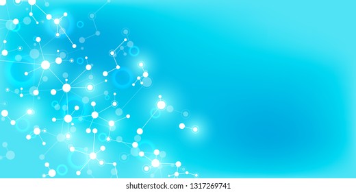 Abstract technology and innovation background with molecular structures and neural network. Molecules DNA and genetic engineering. Technical and scientific concept