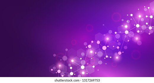 Abstract technology and innovation background with molecular structures and neural network. Molecules DNA and genetic engineering. Technical and scientific concept