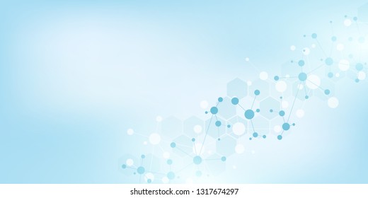 Abstract technology and innovation background with molecular structures and neural network. Molecules DNA and genetic engineering. Technical and scientific concept