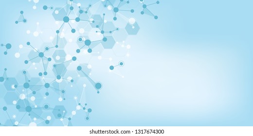 Abstract technology and innovation background with molecular structures and neural network. Molecules DNA and genetic engineering. Technical and scientific concept
