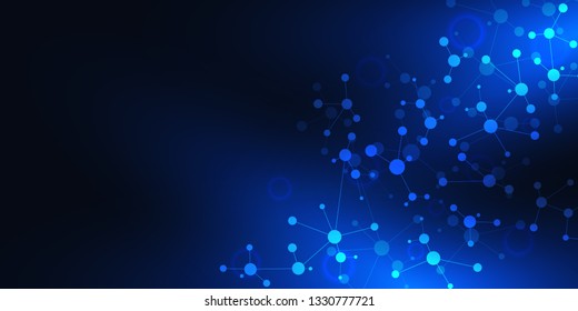 Abstract technology and innovation background with molecular structures and neural network. Molecules DNA and genetic engineering. Technical and scientific concept