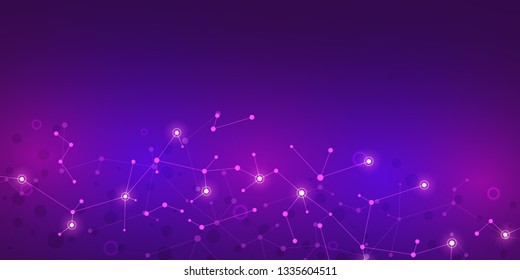 Abstract technology and innovation background with molecular structures and neural network. Molecules DNA and genetic engineering. Technical and scientific concept