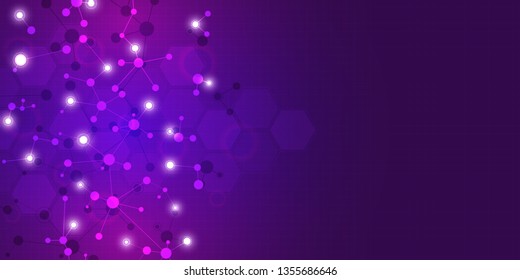 Abstract technology and innovation background with molecular structures and neural network. Molecules DNA and genetic engineering. Technical and scientific concept