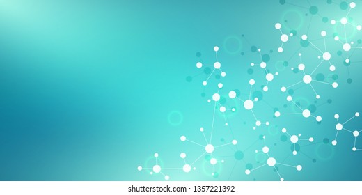 Abstract technology and innovation background with molecular structures and neural network. Molecules DNA and genetic engineering. Technical and scientific concept