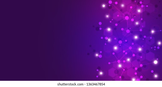 Abstract technology and innovation background with molecular structures and neural network. Molecules DNA and genetic engineering. Technical and scientific concept