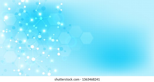 Abstract technology and innovation background with molecular structures and neural network. Molecules DNA and genetic engineering. Technical and scientific concept