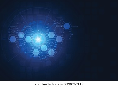 Concept abstrait de communication de l'innovation technologique sur fond bleu numérique. Illustration vectorielle