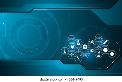 abstract technology innovation with medical health care icon concept background